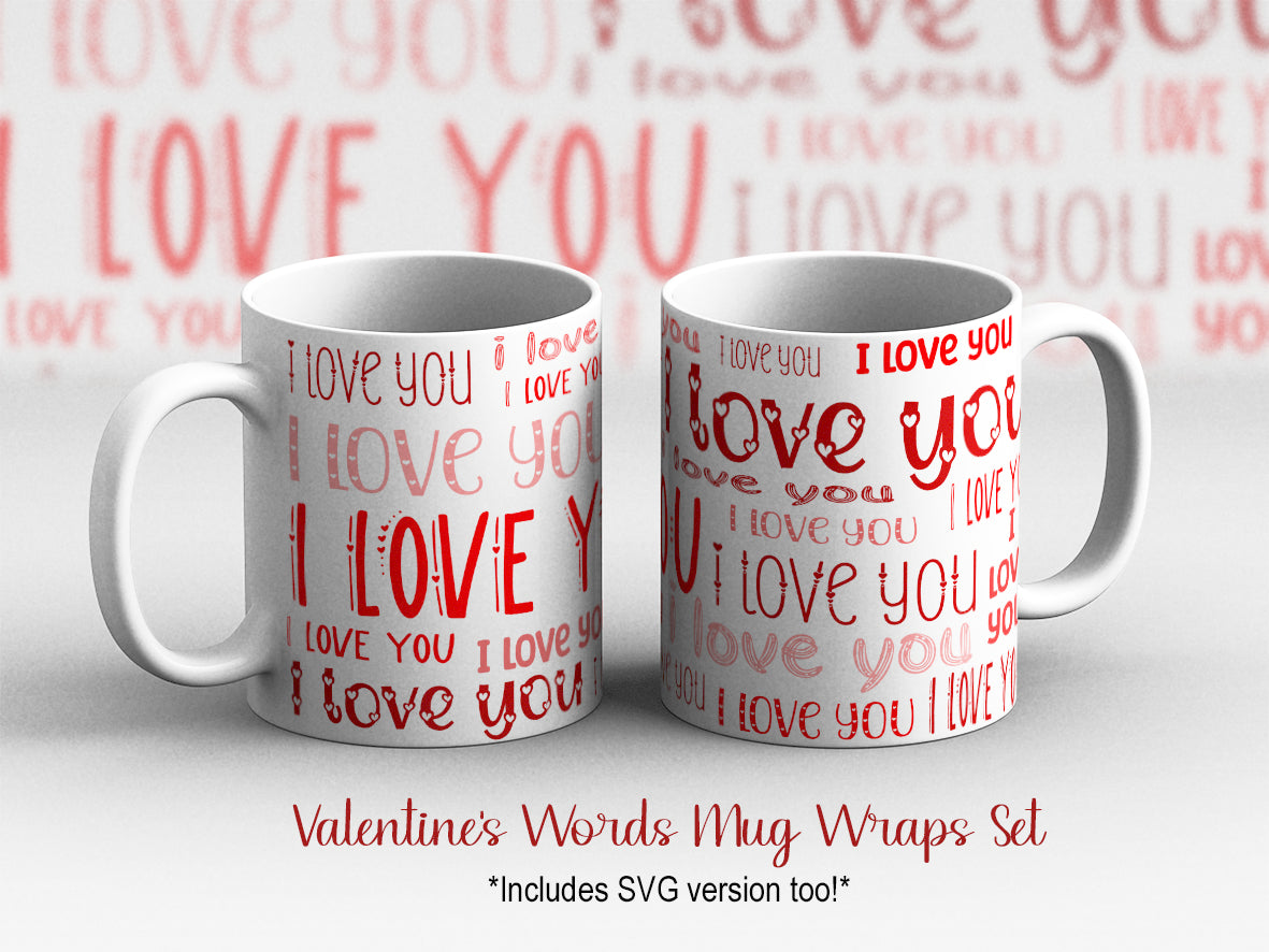 Valentines Day SVG PNG words lovely mug wrap (3 versions) for sublimation of craft