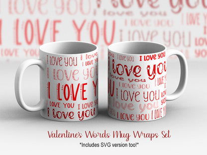 Valentines Day SVG PNG words lovely mug wrap (3 versions) for sublimation of craft