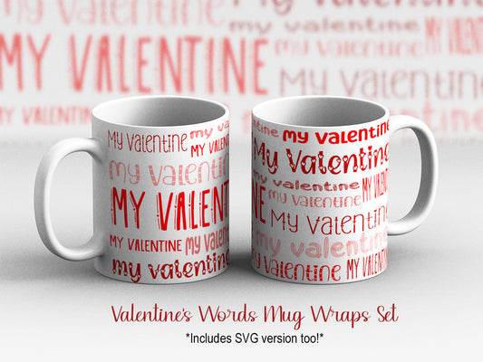 Valentines Day SVG PNG words lovely mug wrap (3 versions) for sublimation of craft