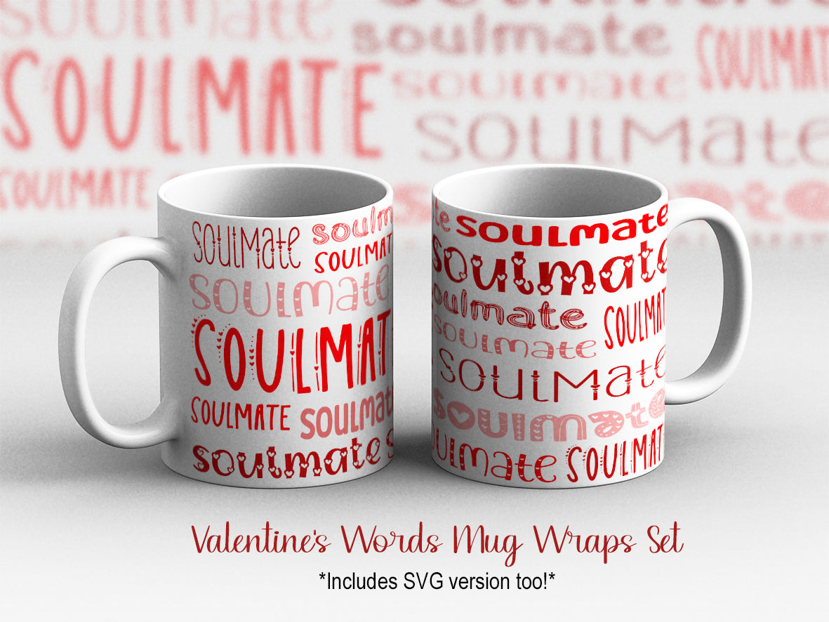 Valentines Day SVG PNG words lovely mug wrap (3 versions) for sublimation of craft